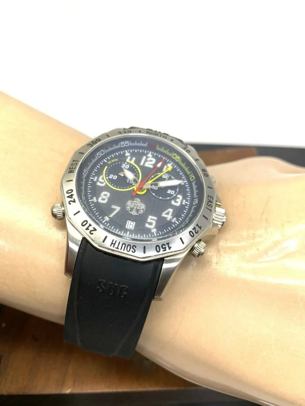SUG 1883 Men's Watch Quartz Chronograph Blue Dial Date Black Rubber Band 40mm